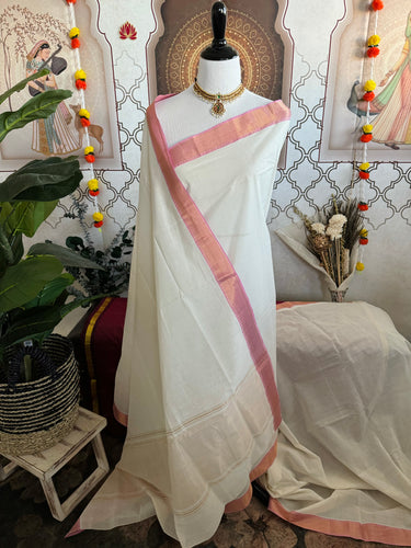 Handwoven Mangalgiri Cotton Saree | White | Gold Zari | Handwoven | Ships from California